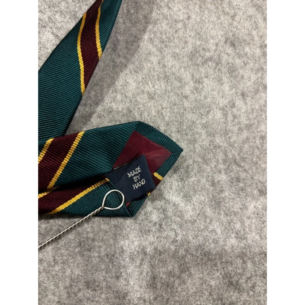 Polo by Ralph Lauren Vintage Men's Necktie Green Maroon Gold Striped Silk W3.5
